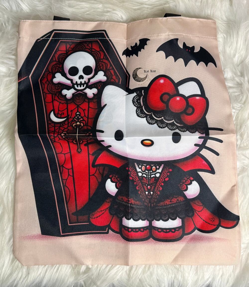 Hello Kitty Light Weight Canvas Halloween Vampire Coffin Tote Book Bag